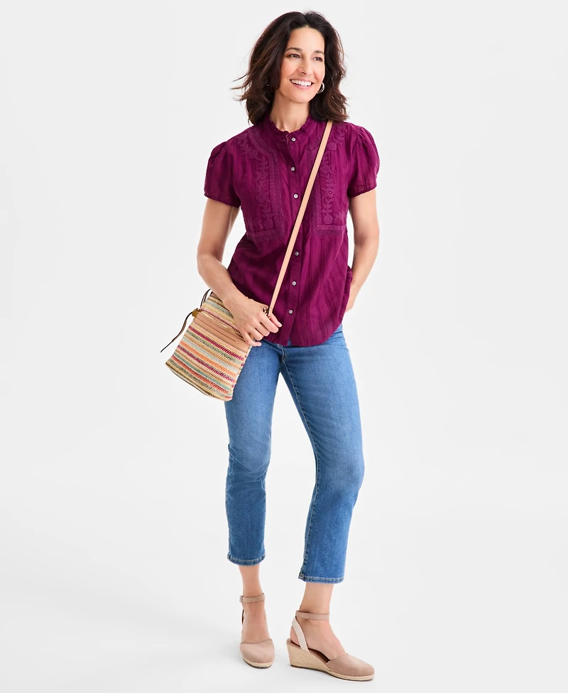 Style & Co Women's Cotton Embroidered Button-Front Blouse, Macy's Exclusive