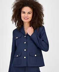 Kasper Mini-Check-Print Button-Front Jacket, Regular & Petite