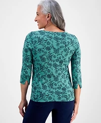 Style & Co Petite Cotton Floral 3/4-Sleeve Boat-Neck Top, Macy's Exclusive