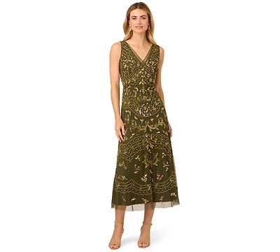 Adrianna Papell Women's Beaded V-Neck Party Dress