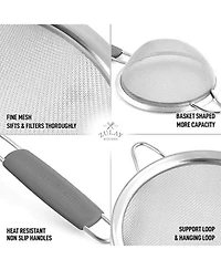 Premium Stainless Steel Fine Mesh Strainer Set - Strainers for Kitchen (Set of 3) with Non-slip Handles