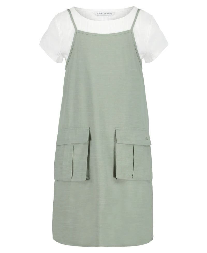 Calvin Klein Big Girls 2-Piece Short Sleeve T-Shirt and Slip Dress Set