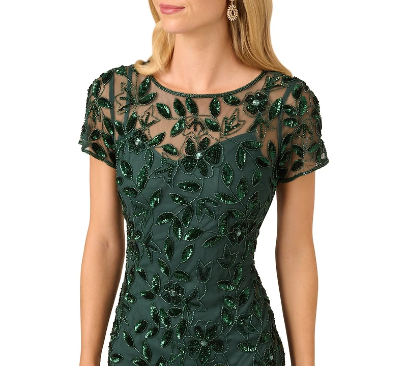 Adrianna Papell Floral-Beaded Gown