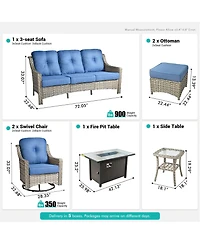 Xizzi 7 Piece Outdoor Patio Furniture with 42 inch Fire Pit,Swivel Rocking Chairs Coversation Set Comfy Sectional Sofa,Wicker Ottoman