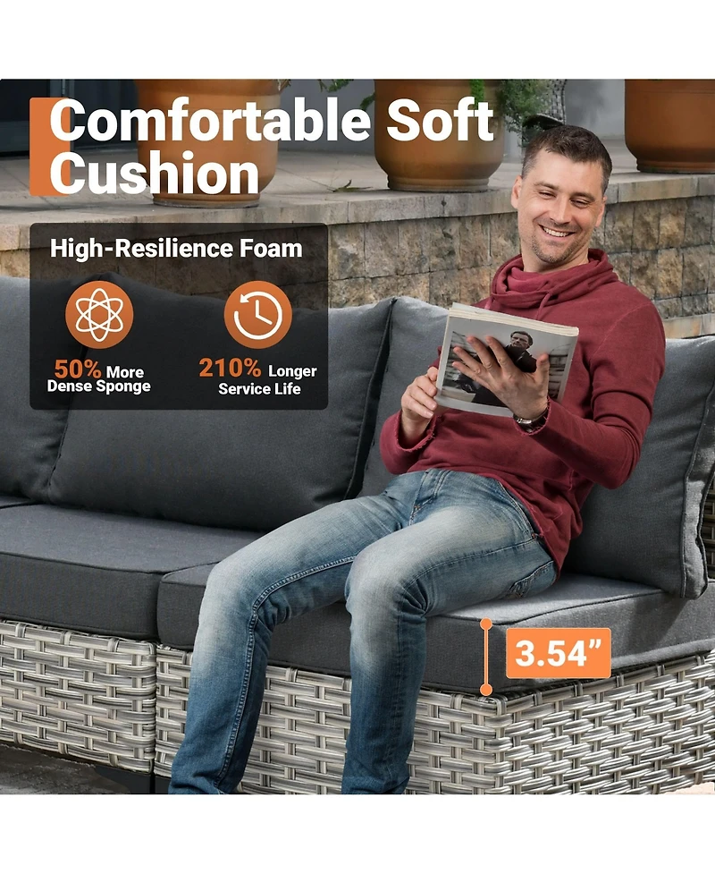 Xizzi 10 Piece Outdoor Patio Furniture with Swivel Chairs,All Weather Wicker Sectional Coversation Set Solar Coffee Table, Single Modular Chairs