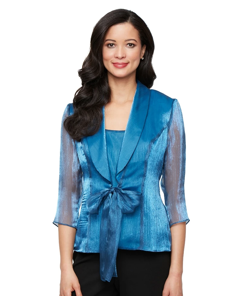 Alex Evenings Women's Chiffon Tie-Front 3/4-Sleeve Top