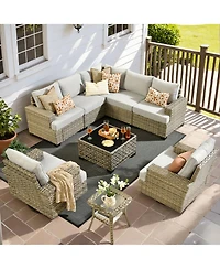 Xizzi Wicker Outdoor Patio Furniture Set, 9PCS Rattan Modular Sectional Sofa,Outside Swivel Rocking Chairs Coversation Set with Side Table