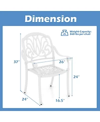 Gymax Set Of 2 Patio Cast Aluminum Dining Chairs Armrests Outdoor Stackable
