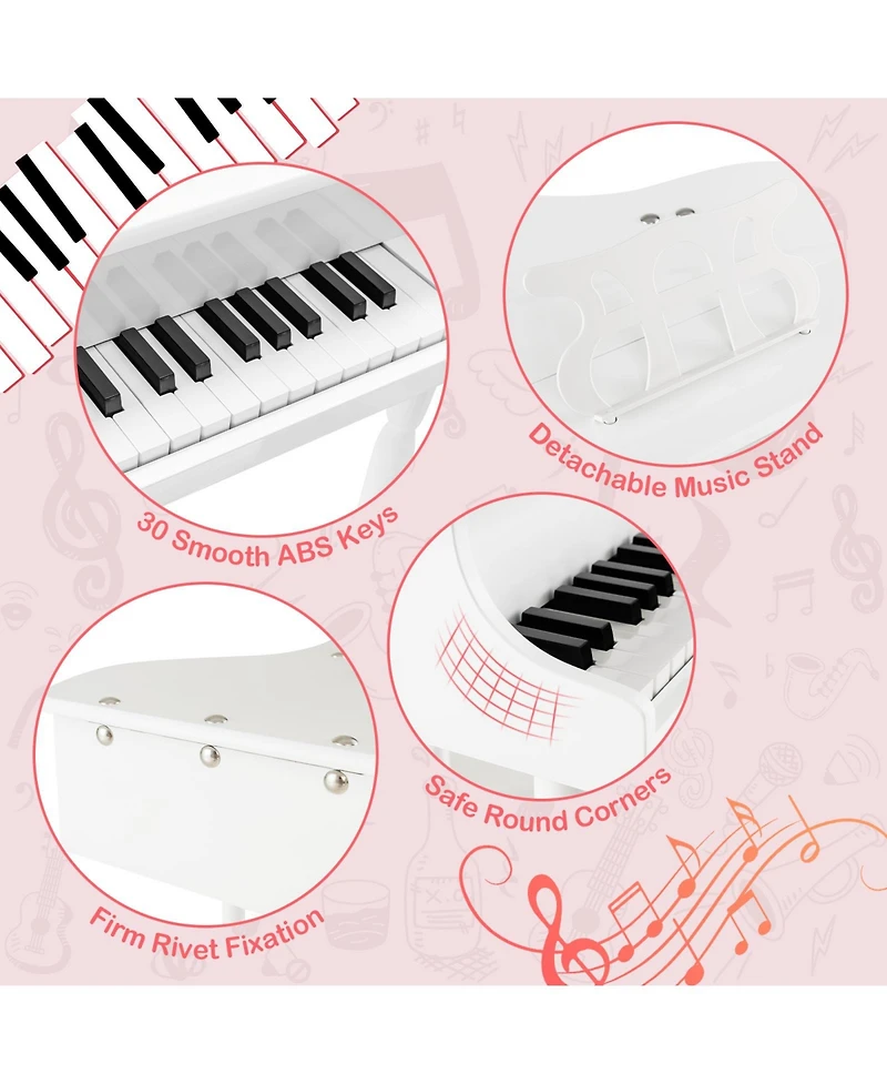 Mecale 30-Key Kids Piano Keyboard Toy with Bench Piano Lid and Music Rack
