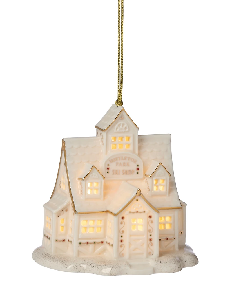 New For 2025! Lenox Mistletoe Park Ski Shop Lit Ornament