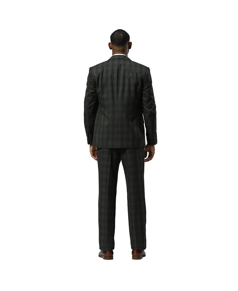 Stacy Adams Big & Tall Glen Plaid Hybrid-Fit 3pc Notch Lapel Suit Set, Jacket Vest and Pants
