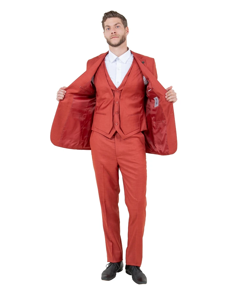 Stacy Adams Men's Solid Textured 3-Piece Jacket With Solid Vest And Pants Suit Notch Lapel