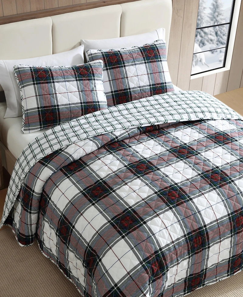 Eddie Bauer Holiday Plaid Flannel Cotton Reversible -Pc. Quilt Set
