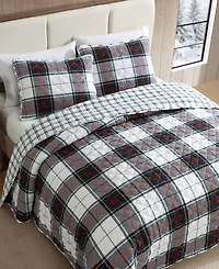 Closeout! Eddie Bauer Holiday Plaid Flannel Cotton Reversible 3-Pc. Quilt Set