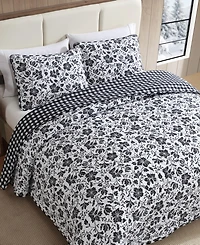 Eddie Bauer Woodblock Floral Flannel Cotton Reversible 3-Pc. Quilt Set