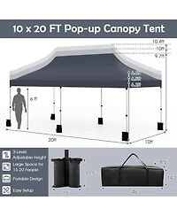 Gymax 10 x 20FT Pop-up Canopy Tent Folding Instant Sun Shelter w/ 3 Adjustable Heights