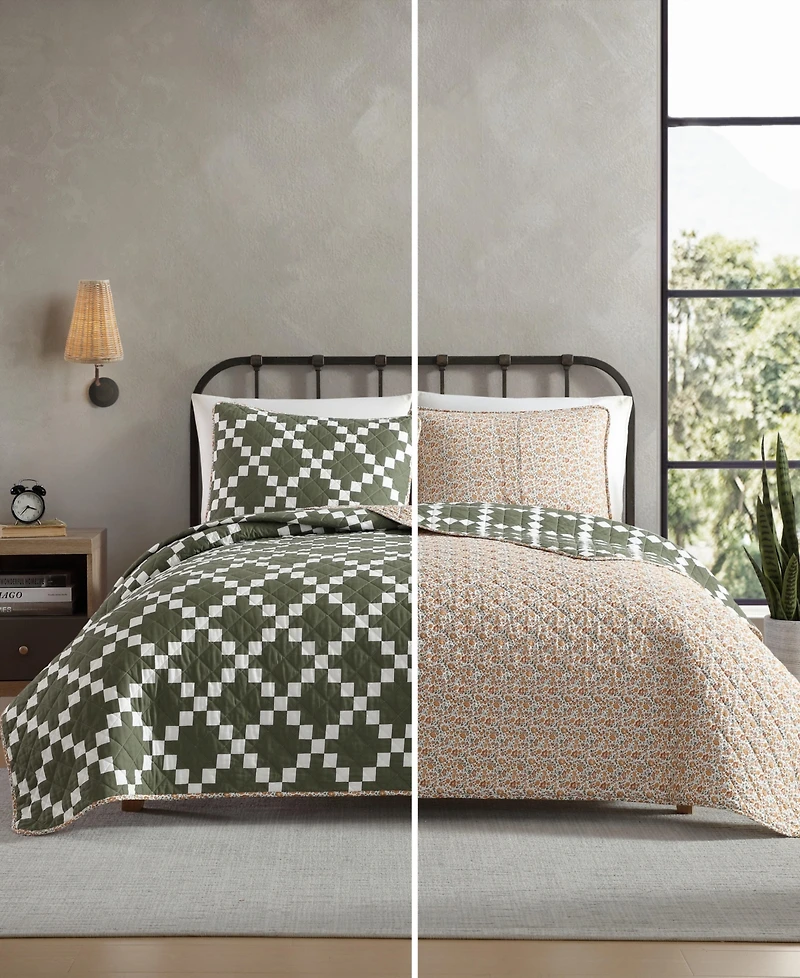 Eddie Bauer Diamond Floral Cotton Reversible 3-Pc. Quilt Set, King