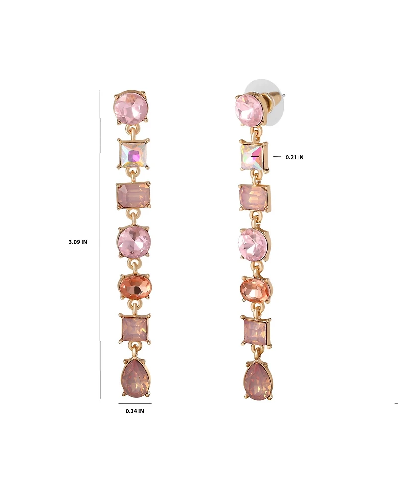 Jessica Simpson Light Pink Crystal Linear Drop Earrings in Gold-Tone