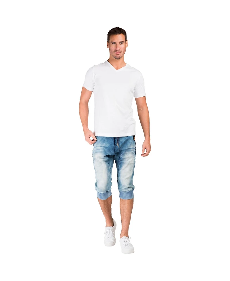 Level 7 Men's Premium Knit Denim Jogger Capri Shorts