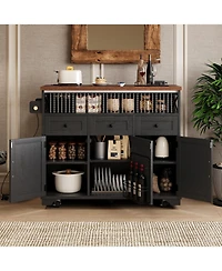 Casainc 46.5" Rolling Kitchen Cart with Drop Leaf, Power Outlet, Beaded Trim, Ample Storage