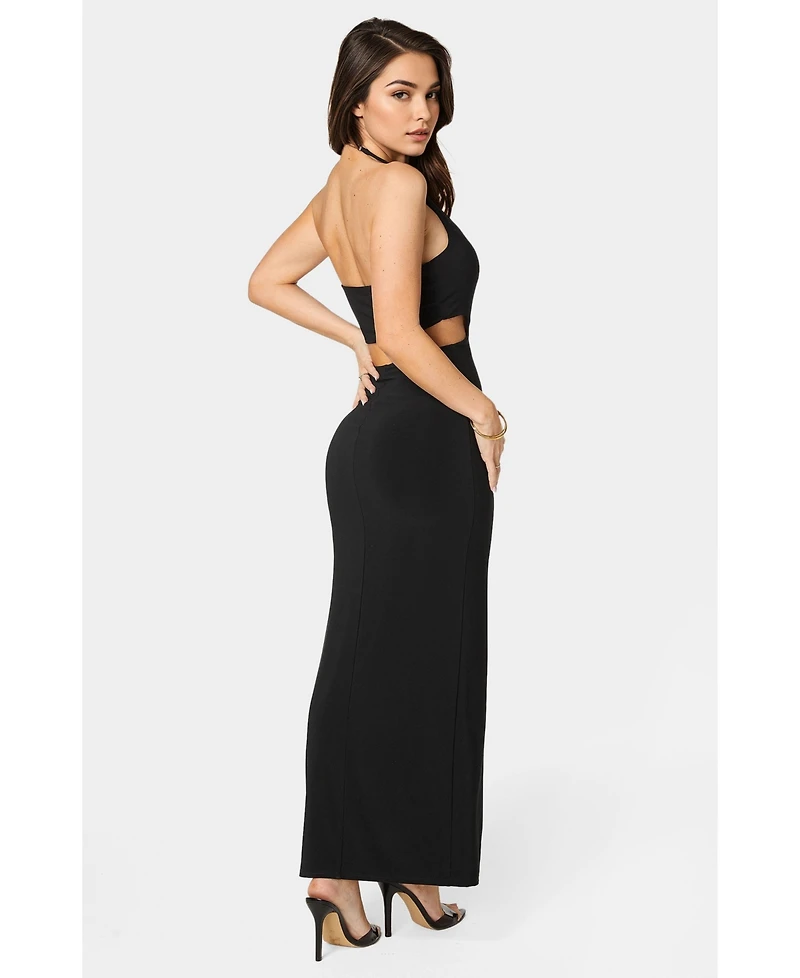 Bebe Women's Slit Front Cutout Halter Midi Dress