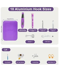 Zcvtbye 18 Size Counting Crochet Hooks Set, Light Up Crochet Hooks for Stitch & Row Counter, Lighted Crochet Needles Kit with Case,Purple