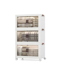 Volenca 60 Gal 3-Tier Stackable Storage Boxes Bins with Magnetic Doors and Lockable Casters