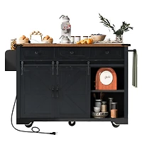 Casainc 53.7" Rolling Kitchen Cart with Barn Doors, Drop Leaf, Power Outlet and Spice Rack (No Stools)