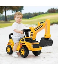 Gymax Kids Ride on Excavator w/ Adjustable Shovel Anti-Tipping Block Engine Sound