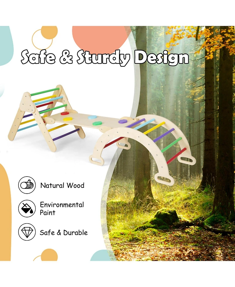 5 in 1 Wooden Climbing Toys for Toddlers, Triangle Climber with Ramp for Sliding or Climbing
