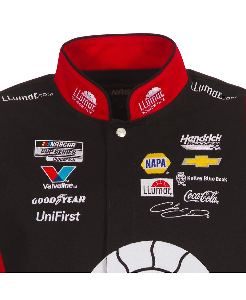 Jh Design Men's Black/Red Chase Elliott Llumar Full-Snap Twill Uniform Jacket