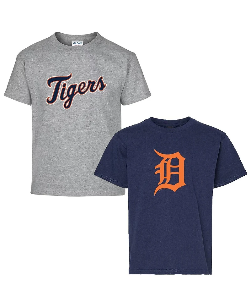Soft As A Grape Big Boys and Girls 2-Pack Navy/Heather Gray Detroit Tigers T-Shirt Set