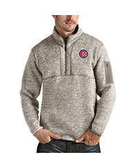 Antigua Men's Oatmeal Chicago Cubs Fortune Quarter-Zip Pullover Jacket