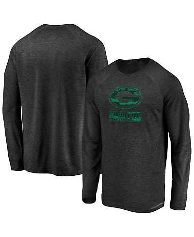 Fanatics Men's Black Green Bay Packers Iconic Striated Dark Logo Raglan Long Sleeve T-Shirt