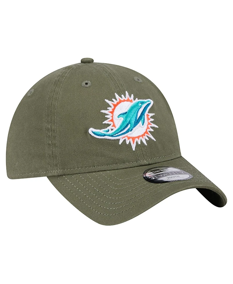 New Era Big Boys and Girls Olive Miami Dolphins Main 9TWENTY Adjustable Hat