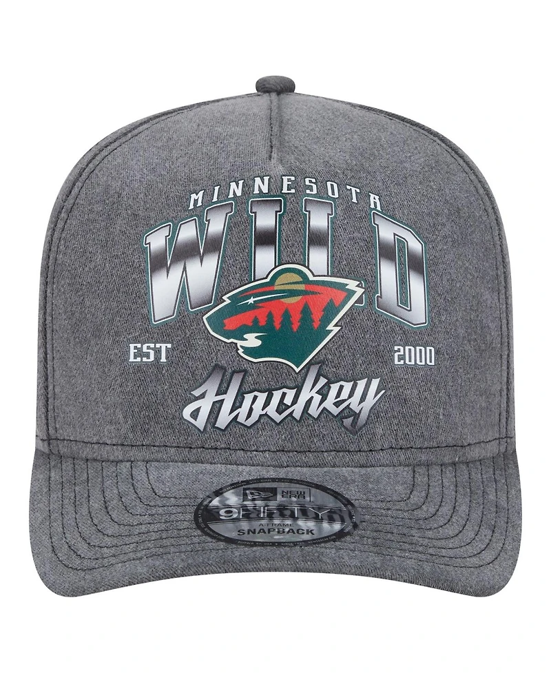 New Era Men's Charcoal Minnesota Wild Throwback Washed A-Frame Pre-Curved 9FIFTY Snapback Hat