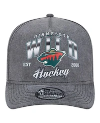 New Era Men's Charcoal Minnesota Wild Throwback Washed A-Frame Pre-Curved 9FIFTY Snapback Hat