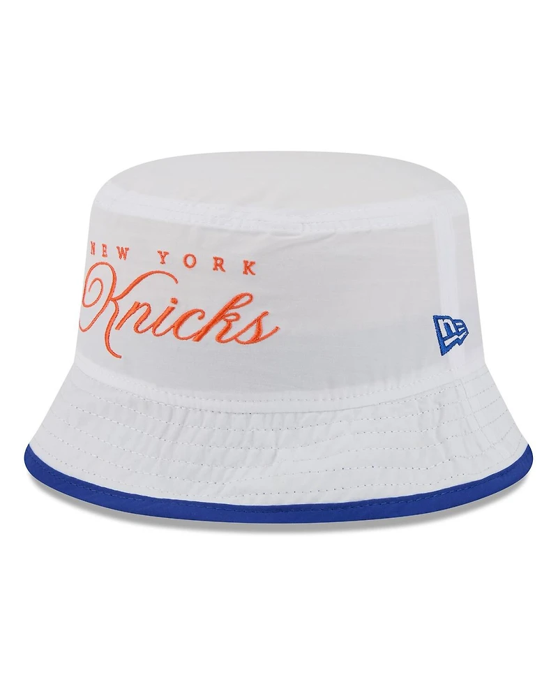 New Era Men's White/Blue New York Knicks 2025 Nba Draft Nylon Bucket Hat
