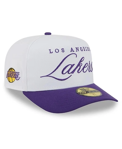 New Era Men's White/Purple Los Angeles Lakers 2025 Nba Draft A-Frame 59FIFTY Fitted Hat