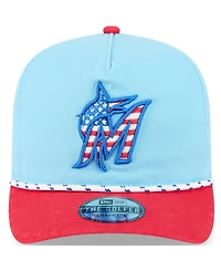 New Era Men's Light Blue/Red Miami Marlins 2025 Fourth of July Golfer Snapback Hat