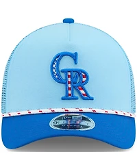 New Era Men's Light Blue/Blue Colorado Rockies 2025 Fourth of July 9FORTY A-Frame M-Crown Adjustable Trucker Hat