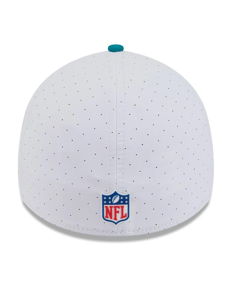 New Era Men's White/Aqua Miami Dolphins 2025 Nfl Training Camp Throwback Logo 39THIRTY Flex Hat