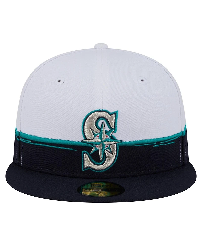 New Era Men's Navy/White Seattle Mariners Paint Stroke 59FIFTY Fitted Hat