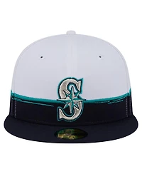 New Era Men's Navy/White Seattle Mariners Paint Stroke 59FIFTY Fitted Hat