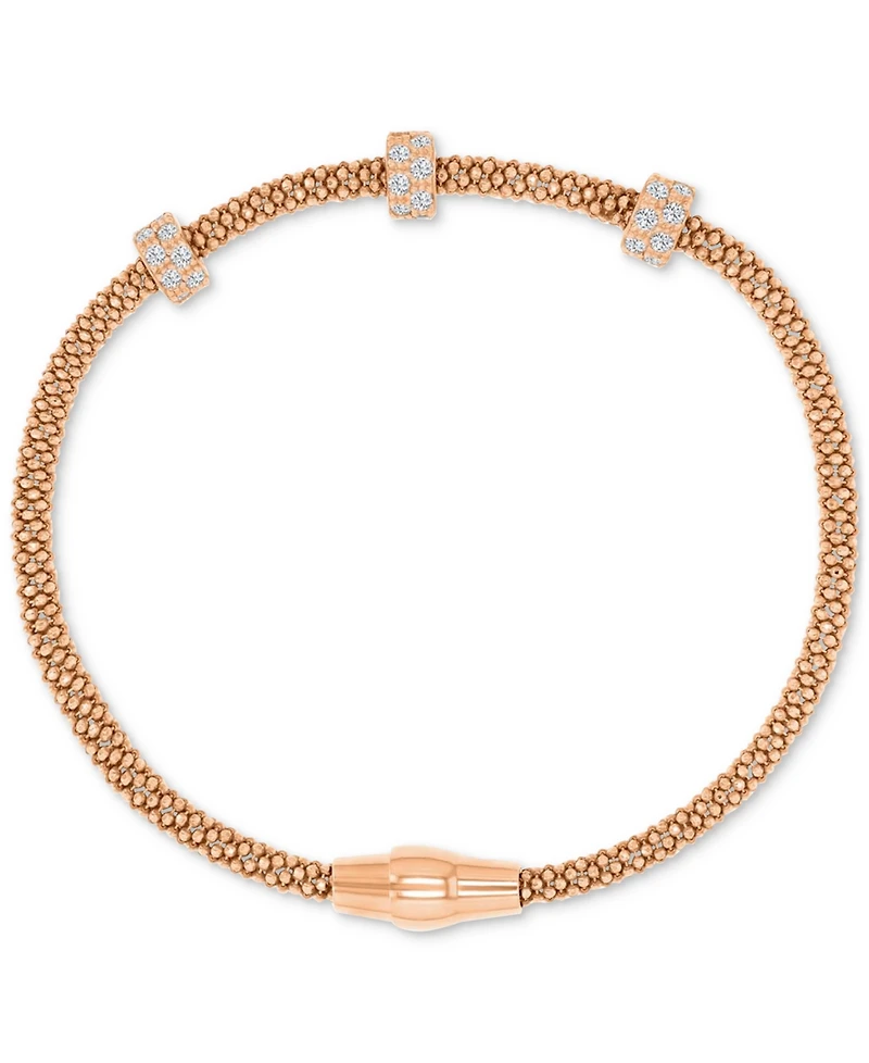 Rondelle Cubic Zirconia Mesh Bracelet Sterling Silver, 14k Gold Over Silver or