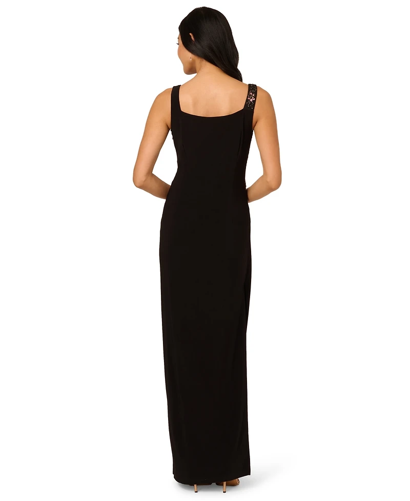 Adrianna Papell Women's Jersey Beaded Long Sleeveless Dress