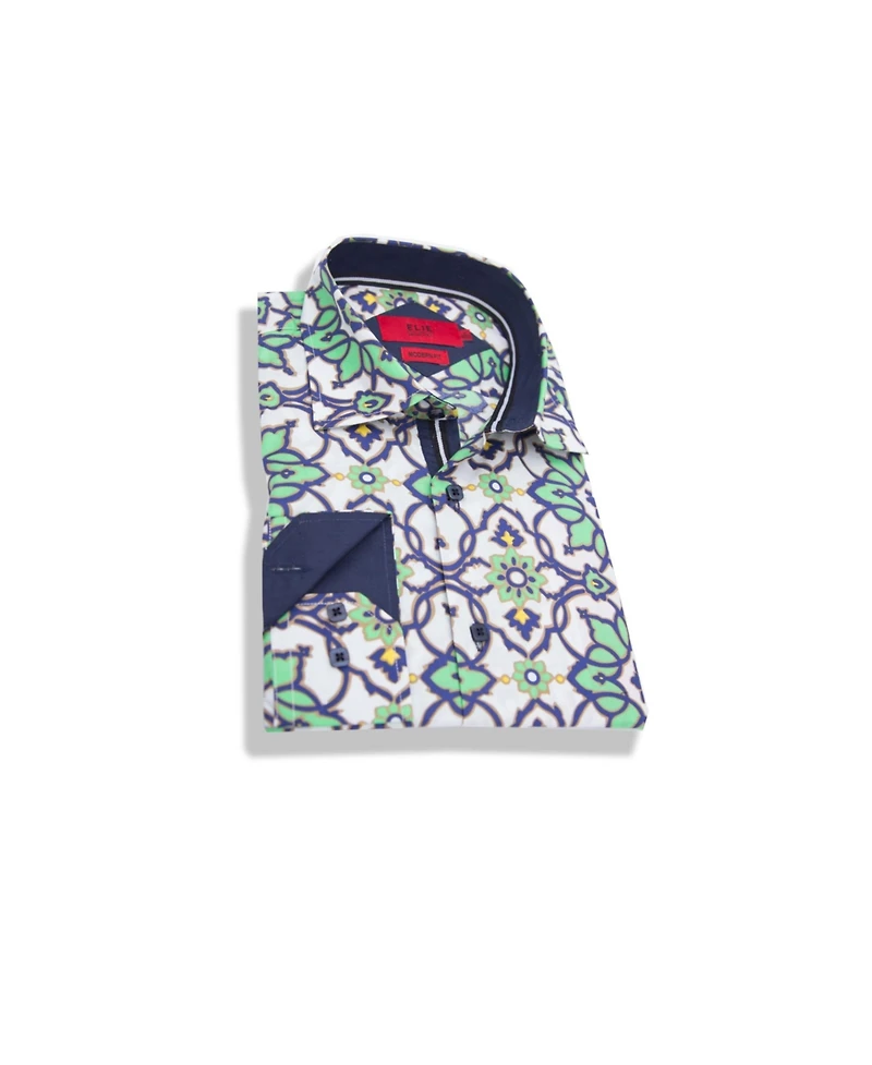 Elie Balleh Boys White Slim Fit Printed Button-Down Shirt