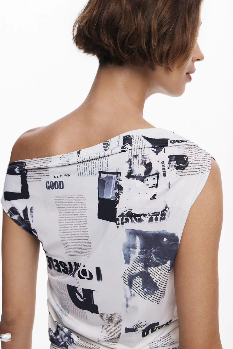 Desigual Women's Draped newspaper T-shirt