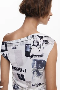 Desigual Women's Draped newspaper T-shirt