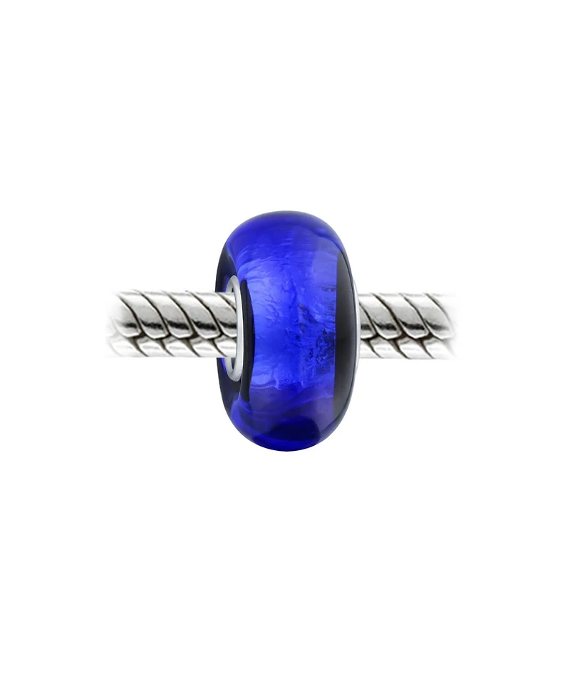Bling Jewelry Set of 2 Navy Blue Foil Murano Glass Glass Charm Bead with Sterling Silver Core